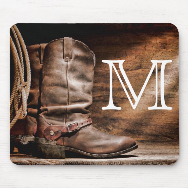 Cow Boy Boots Spur Coun Monogram Initial Mouse Pad (Front)
