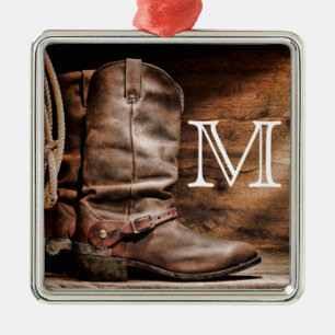 Cow Boy Boots Spur Count Monogram Initial Ornament