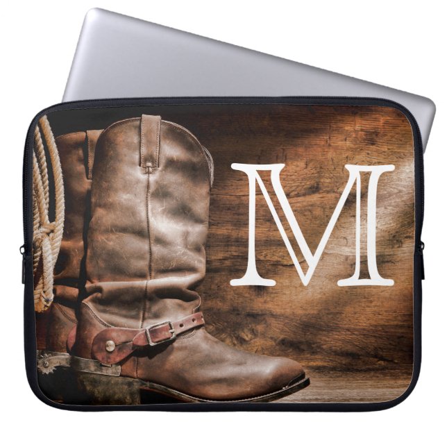 Cow Boy Boots Spur Countr Monogram 15" Laptop Case (Front)