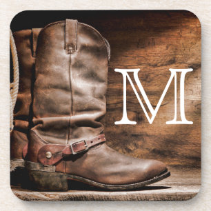Cow Boy Boots Spur Country Monogram Drink Coaster