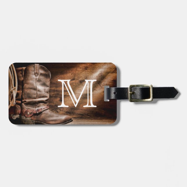 Cow Boy Boots Spur Country Monogram Luggage Tag (Front Horizontal)