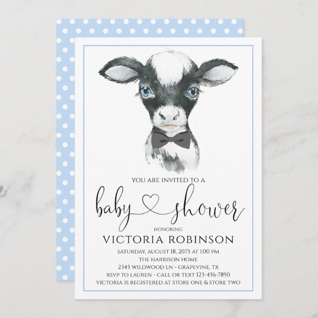 Cow Boy Farm Baby Shower Invitations (Front/Back)