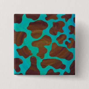 Cow Brown and Teal Print 15 Cm Square Badge