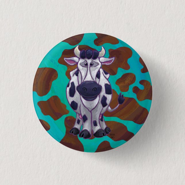 Cow Brown and Teal Print 3 Cm Round Badge (Front)