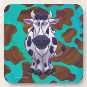 Cow Brown and Teal Print Coaster