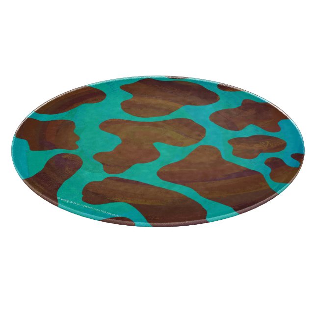 Cow Brown and Teal Print Cutting Board (Corner)