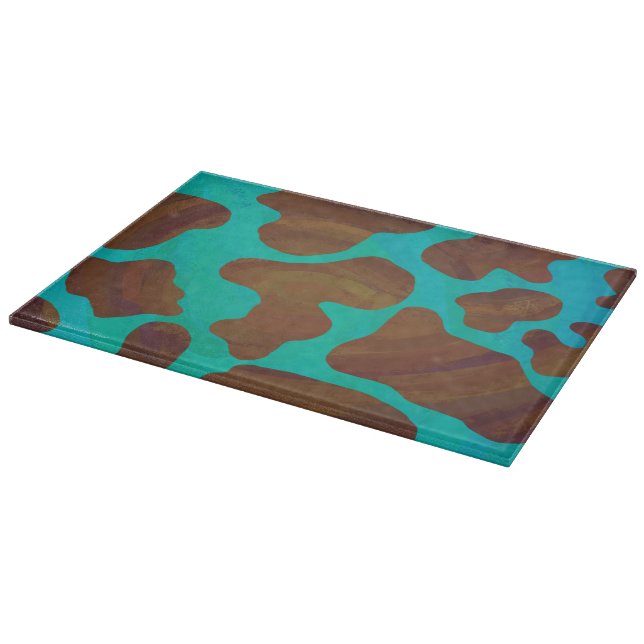 Cow Brown and Teal Print Cutting Board (Corner)