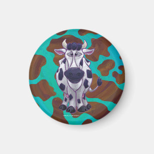 Cow Brown and Teal Print Magnet