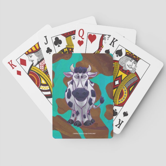 Cow Brown and Teal Print Playing Cards (Back)