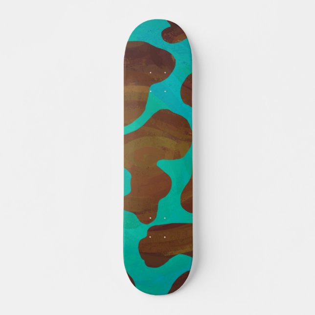 Cow Brown and Teal Print Skateboard (Front)