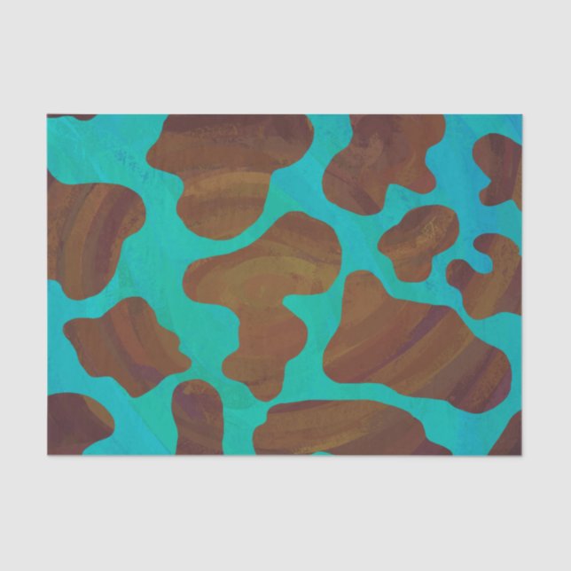 Cow Brown and Teal Print Tissue Paper (Front)
