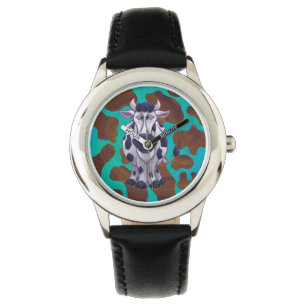 Cow Brown and Teal Print Watch