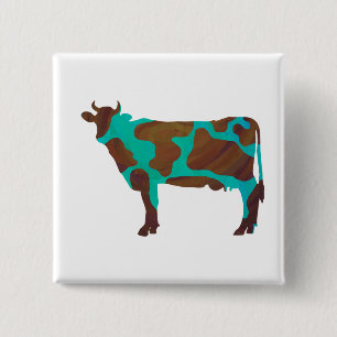 Cow Brown and Teal Silhouette 15 Cm Square Badge