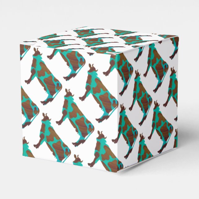 Cow Brown and Teal Silhouette Favour Box (Front Side)