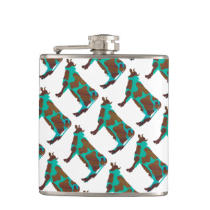 Cow Brown and Teal Silhouette Hip Flask