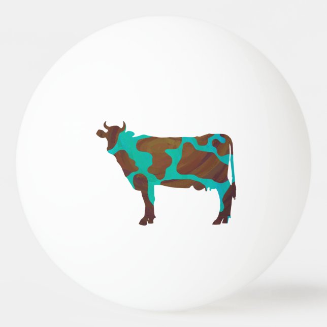 Cow Brown and Teal Silhouette Ping Pong Ball (Back)