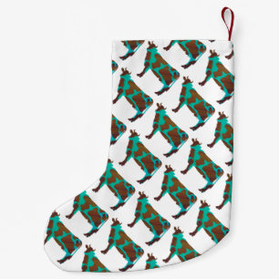 Cow Brown and Teal Silhouette Small Christmas Stocking