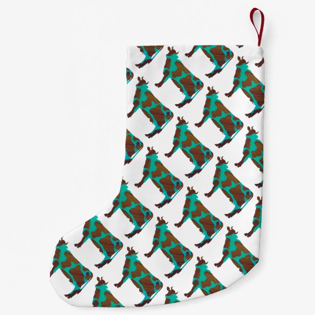 Cow Brown and Teal Silhouette Small Christmas Stocking (Back)