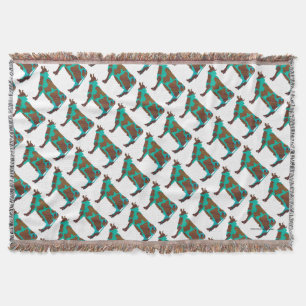 Cow Brown and Teal Silhouette Throw Blanket