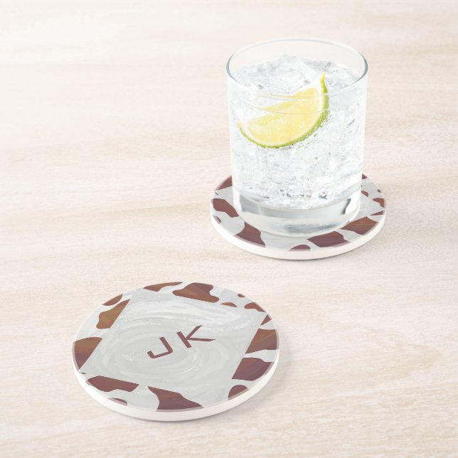 Cow Brown and White Monogram Coaster (Side)