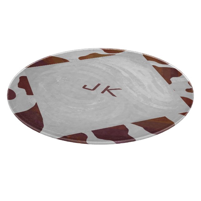 Cow Brown and White Monogram Cutting Board (Corner)