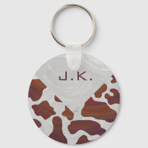 Cow Brown and White Monogram Key Ring