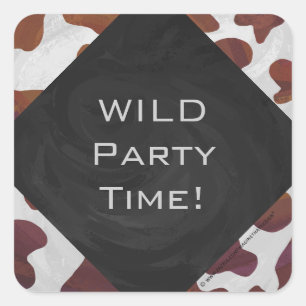 Cow Brown and White Monogram Square Sticker