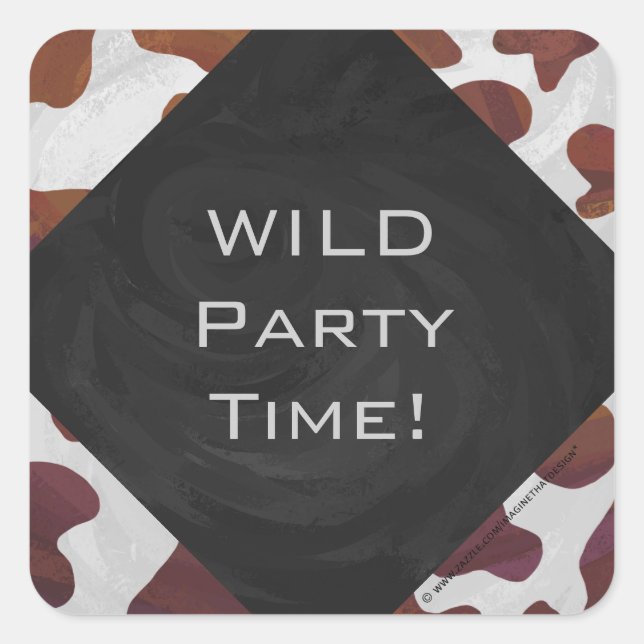 Cow Brown and White Monogram Square Sticker (Front)