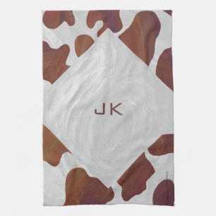 Cow Brown and White Monogram Tea Towel