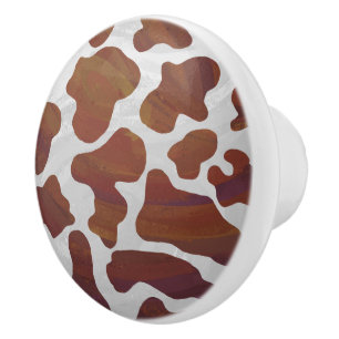 Cow Brown and White Print Ceramic Knob