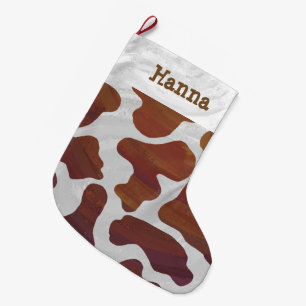 Cow Brown and White Print Large Christmas Stocking