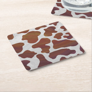 Cow Brown and White Print Square Paper Coaster