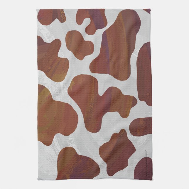 Cow Brown and White Print Tea Towel (Vertical)