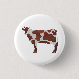 Cow Brown and White Silhouette 3 Cm Round Badge
