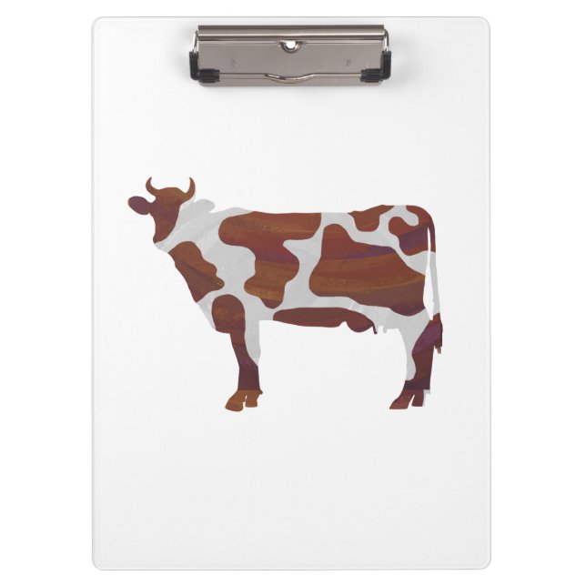 Cow Brown and White Silhouette Clipboard (Front)