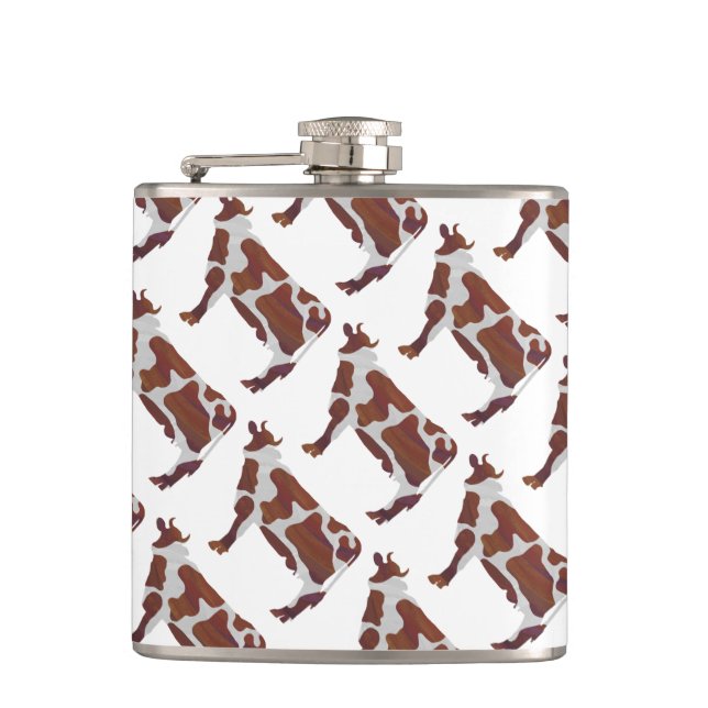 Cow Brown and White Silhouette Hip Flask (Front)