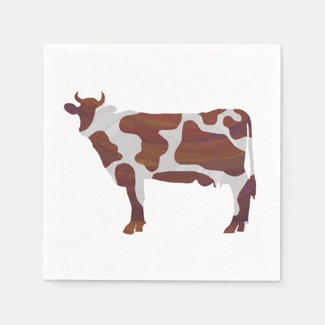 Cow Brown and White Silhouette Napkin (Front)