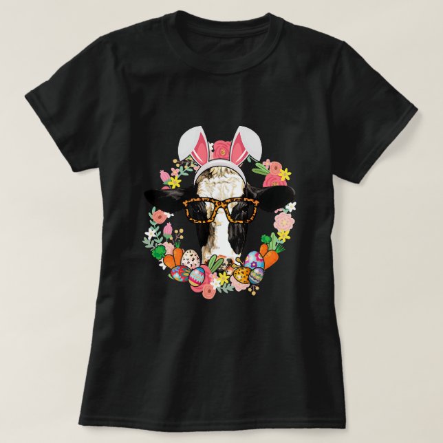 Cow Bunny Ears Happy Easter Farming Farmer T-Shirt (Design Front)
