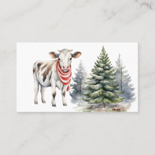 cow business card with Christmas tree