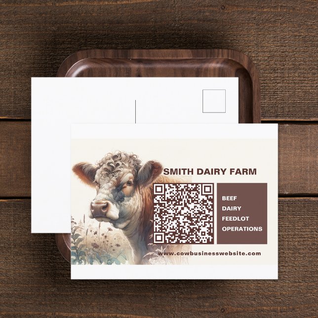 Cow Business QR Code Postcard (Cow Business QR Code Postcard (front and back))