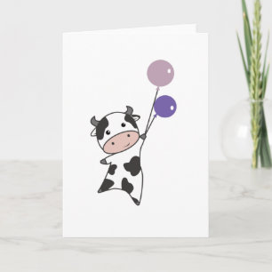 Cow Calf Flies Balloons Cute Animals Card