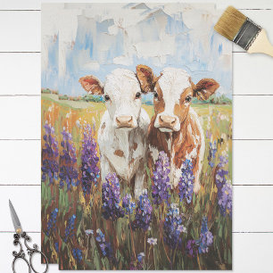 Cow Calves Lupine Flowers Painting Decoupage Tissue Paper