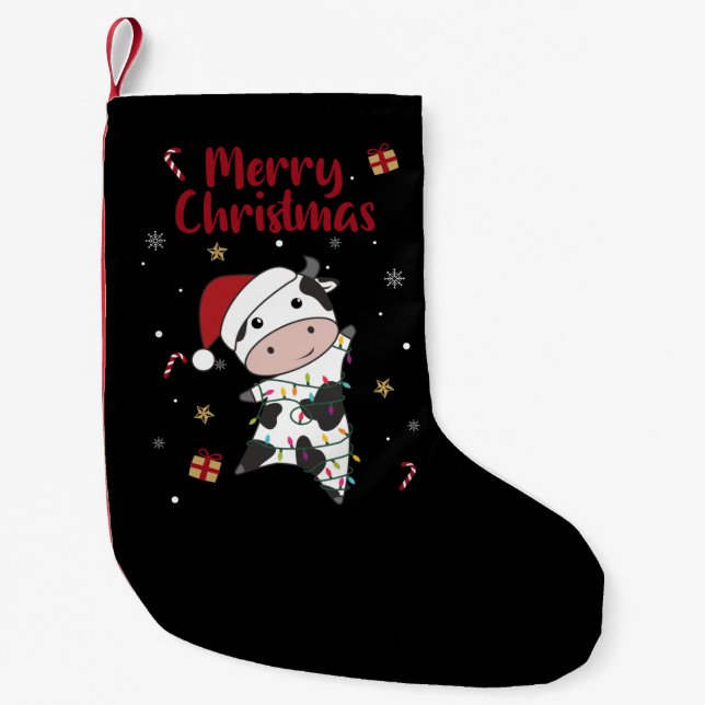 Cow Cheerful Christmas Winter Animals Cows Adult C Small Christmas Stocking (Front)