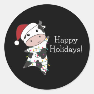 Cow Cheerful Christmas Winter Animals Cows Classic Round Sticker