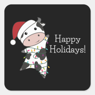 Cow Cheerful Christmas Winter Animals Cows Square Sticker