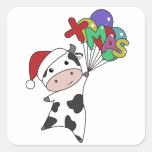Cow Cheerful Christmas Winter Animals Cows Square Sticker