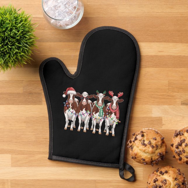 Cow Christmas Cow Lover Gift Holiday Farm  Oven Mitt (Top down)