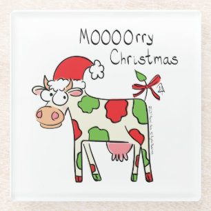 Cow Christmas Cute Kids Glass Coaster