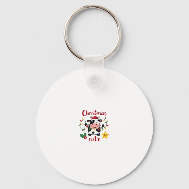 Cow Christmas Cutie Cows Christmas T-Shirt (6) Key Ring (Front)