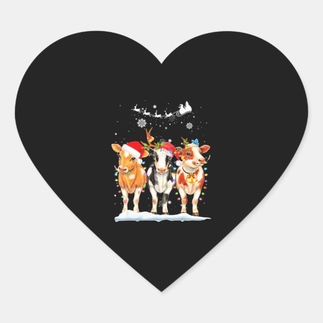 Cow Christmas Lights Ornaments   Heart Sticker (Front)